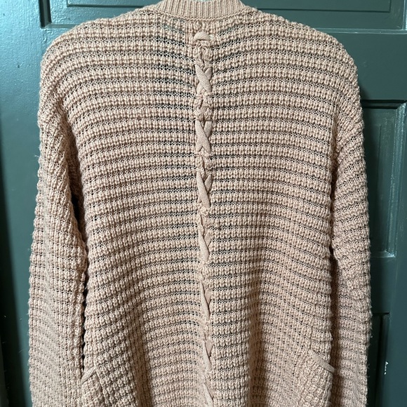 Pink Rose Cardigan with Pockets and Cable Knit Back - Picture 2 of 5
